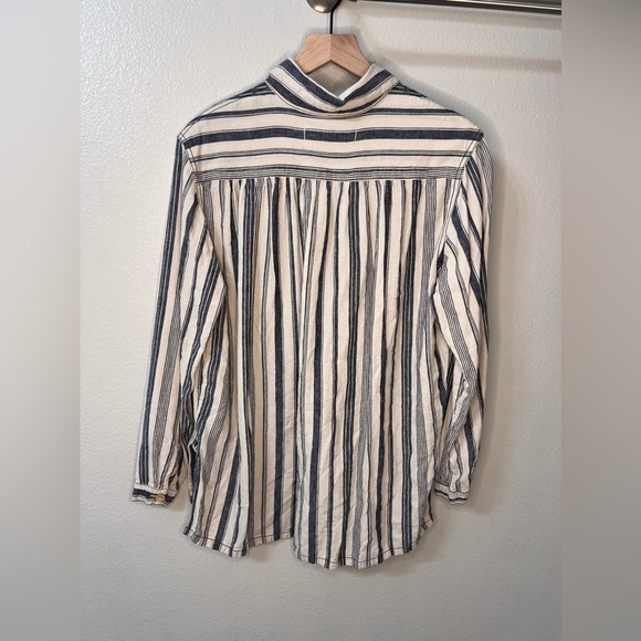Free People Summer Breeze Stripe Popover Shirt Small Linen Blend Long Sleeve - Picture 6 of 10